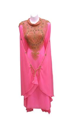 Pink georgette embroidered islamic wedding farasha 1