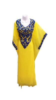 Yellow georgette embroidered islamic wedding farasha 1