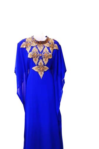 Royal blue georgette embroidered islamic wedding farasha