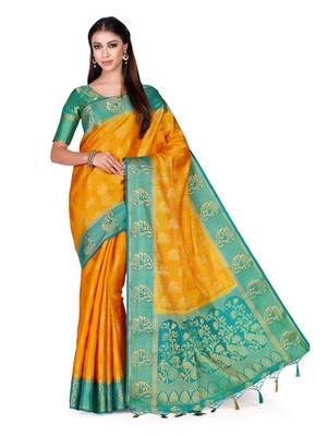 Gold Woven Art Silk Saree With Blouse 2