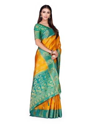 Gold Woven Art Silk Saree With Blouse 3