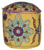 Lal Haveli Handmade Suzani Embroidery Design Pouffe Ottoman Cover 18 X 18 X 14 Inches