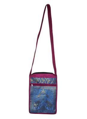 Lal Haveli Rajasthani Elephant & Peacock Work Design Two Zip Pocket Silk Crossbody Bag 1