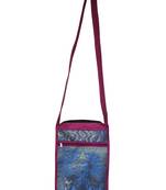Lal Haveli Rajasthani Elephant & Peacock Work Design Two Zip Pocket Silk Crossbody Bag