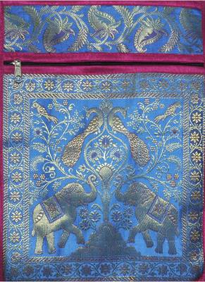 Lal Haveli Rajasthani Elephant & Peacock Work Design Two Zip Pocket Silk Crossbody Bag 2