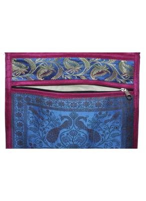 Lal Haveli Rajasthani Elephant & Peacock Work Design Two Zip Pocket Silk Crossbody Bag 3