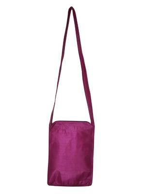 Lal Haveli Rajasthani Elephant & Peacock Work Design Two Zip Pocket Silk Crossbody Bag 4