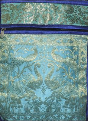 Lal Haveli Indian Handmade Peacock & Elephant Work Design Silk Crossbody Bag 10 x 15 inch 2