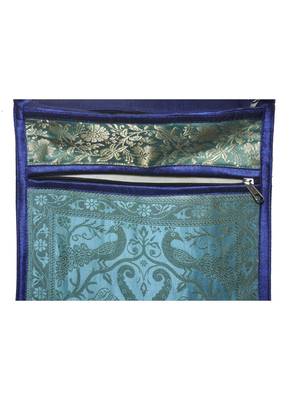 Lal Haveli Indian Handmade Peacock & Elephant Work Design Silk Crossbody Bag 10 x 15 inch 3