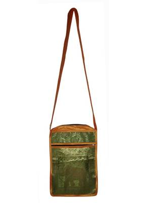 Lal Haveli Indian Women's Handmade Elephant Work Design Jhola Silk Bag 10 x 15 inch 1