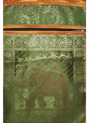Lal Haveli Indian Women's Handmade Elephant Work Design Jhola Silk Bag 10 x 15 inch 2