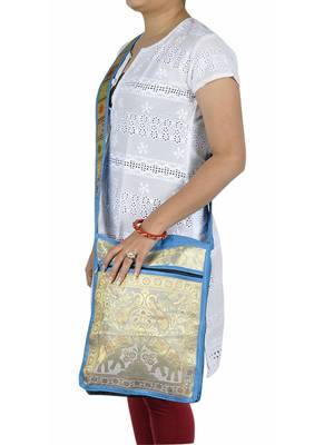 Lal Haveli Elephant & Peacock Work Design Silk Boho Tote Silng Bag 10 X 15 inches 2