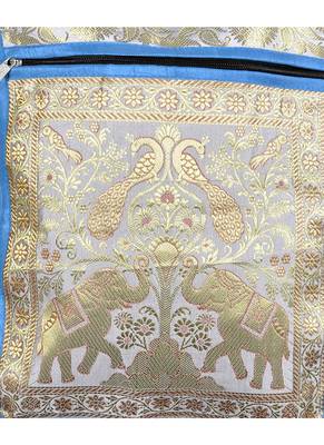 Lal Haveli Elephant & Peacock Work Design Silk Boho Tote Silng Bag 10 X 15 inches 3