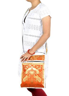 Lal Haveli Peacock & Elephant Work Design Silk Cross Body Bag Womes's Gift 10 X 15 inches 2