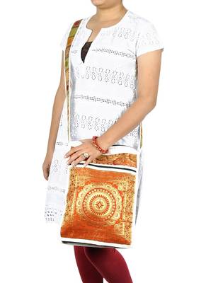 Lal Haveli Mandala Work Design Silk Boho Hippie Bag 10 X 15 inches 1