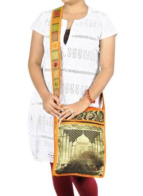 Lal Haveli Indian Taj Mahal Art Work Silk Jhola Boho Bag Christmas Gift 10 X 15 inches 1
