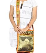 Lal Haveli Indian Taj Mahal Art Work Silk Jhola Boho Bag Christmas Gift 10 X 15 inches