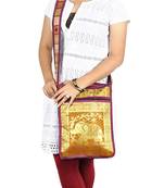 Lal Haveli Jacquard Silk Elephant Work Design Boho Tote Bag for Women 10 X 15 inches