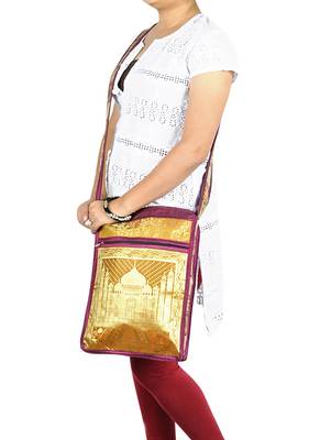 Lal Haveli Handmade Taj Mahal Work Design Jacquard Silk Bag for Women's 10 X 15 inches 2