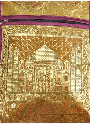 Lal Haveli Handmade Taj Mahal Work Design Jacquard Silk Bag for Women's 10 X 15 inches 3