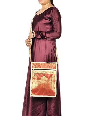 Lal Haveli Taj Mahal Jacquard Silk Women's Cross Body Shoulder Boho Bag 10 X 15 inches 1