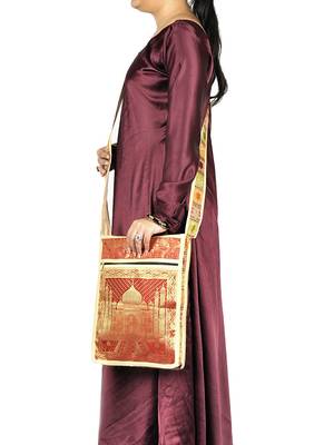 Lal Haveli Taj Mahal Jacquard Silk Women's Cross Body Shoulder Boho Bag 10 X 15 inches 2