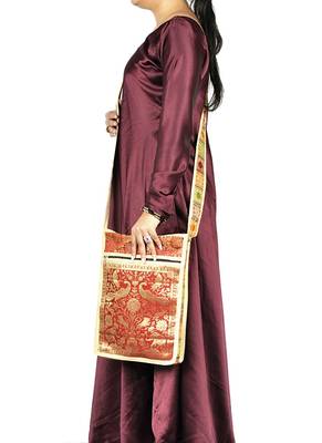 Lal Haveli Rajasthani Elephant & Peacock Work Design Cross Body Boho Bag 10 X 15 inches 2