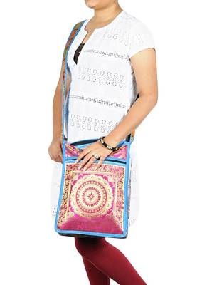 Lal Haveli Mandala Jacquard Silk Boho Side Bag 10 X 15 inches 2