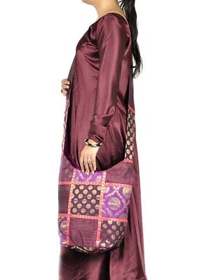 Lal Haveli Patchwork Design Silk Hippie Sling Bag for Women's 12 X 15 inches 2