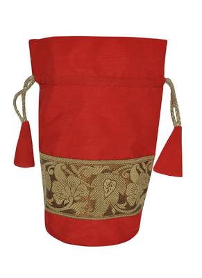 Lal Haveli Handmade Silk Jewrllery Bag String Money Pouches 9 X 4 Inches 2
