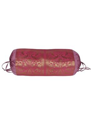 Lal Haveli Elephant & Peacock Work Design Silk Bolster Pillow Cover for Diwan 1