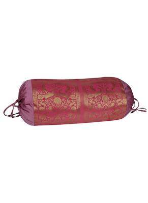 Lal Haveli Elephant & Peacock Work Design Silk Bolster Pillow Cover for Diwan 2