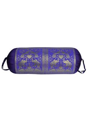 Lal Haveli Peacock & Elephant Work Design Silk Bolster Cover for Room D      cor 30 X 15 inches 1