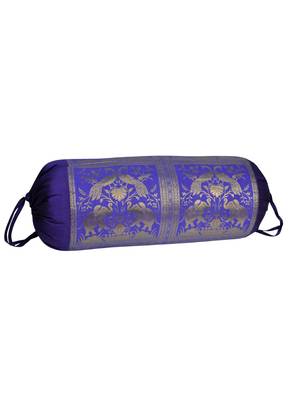 Lal Haveli Peacock & Elephant Work Design Silk Bolster Cover for Room D      cor 30 X 15 inches 2
