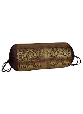 Lal Haveli Living Room Decorative Handmade Elephant Peacock Design Silk Bolster Cover 30 X 15 inches 2