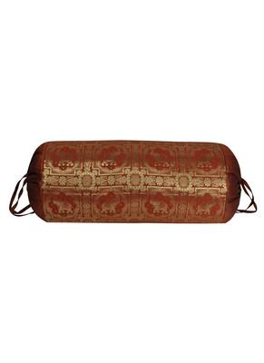 Lal Haveli Handmade Elephant Designer Silk Bolster Cushion Cover 30 X 15 inches 1