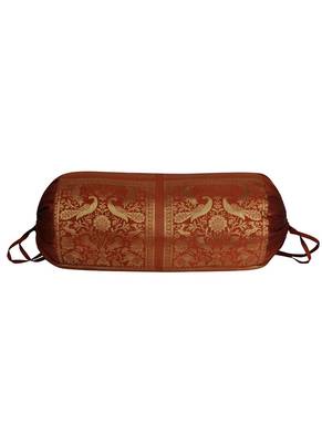 Lal Haveli Traditional Handmade Elephant Work Design Silk Round Bolster Cushion Cover 30 X 15 inches 1