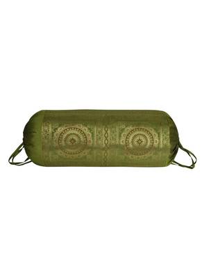 Lal Haveli Room Decorative Handmade Silk Bolster Cushion Cover 30 X 15 inches 1