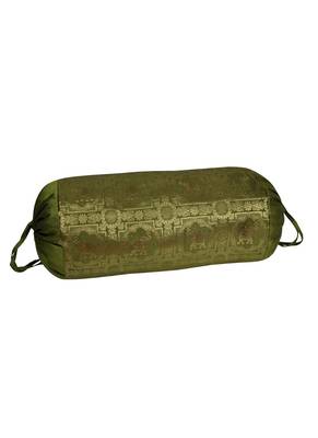 Lal Haveli Elephant Work Designer Silk Bolster Cushion Cover 30 X 15 inches 2