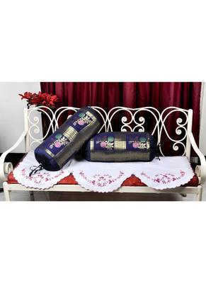 Lal Haveli Rose Flower Work Designer Silk Bolster Cushion Cover 30 X 15 inches 4
