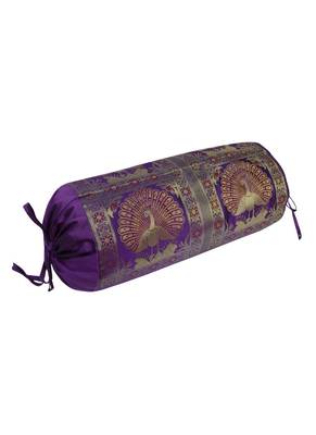Peacock Work Design Silk Bolster Cover 30 X 15 Inches 2
