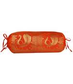 Lal Haveli Handmade Peacock Design Round Silk Cushion Cover 30 X 15 inches