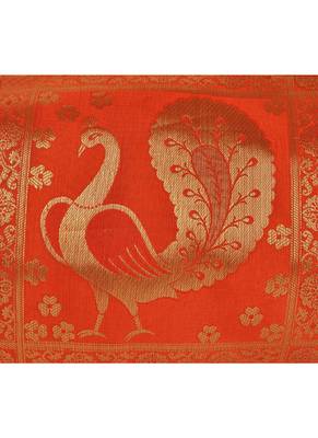 Lal Haveli Handmade Peacock Design Round Silk Cushion Cover 30 X 15 inches 2