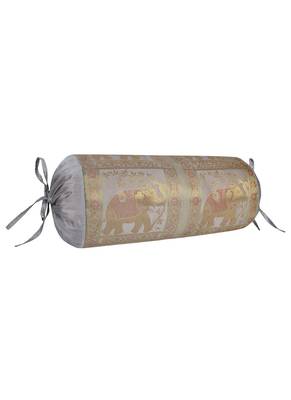 Lal Haveli Ethnic Elephant Design Silk Bolster Pillow Cover for Room Decor 30 X 15 inches 3