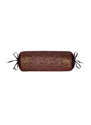 Lal Haveli Maroon Color Handmade Paisley Design Silk Bolster Pillow Cover 30 x 15 Inch 1