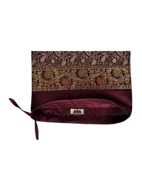 Lal Haveli Maroon Color Handmade Paisley Design Silk Bolster Pillow Cover 30 x 15 Inch 4