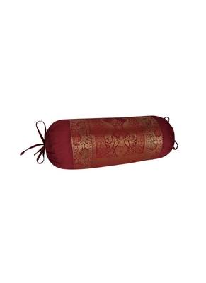 Lal Haveli Peacock Design Maroon Silk Bolster Pillow Cover Sofa Decorations 30 x 15 Inch 2