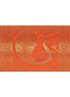 Lal Haveli Handmade Peacock Design Orange Color Round Silk Bolster Cushion Cover 30 x 15 Inch 3
