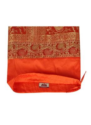 Lal Haveli Handmade Peacock Design Orange Color Round Silk Bolster Cushion Cover 30 x 15 Inch 4