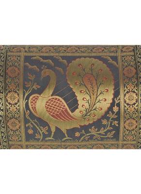Lal Haveli Rajasthani Handmade Peacock Design Black Color Home Decor Silk Bolster Cushion Cover 30 x 15 Inch 3